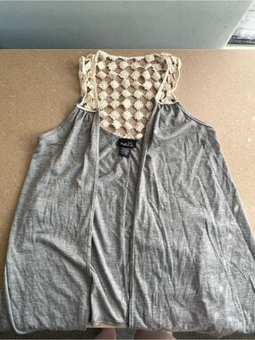 rue21 Gray Shall Tank Top with Cream Crochet Back
